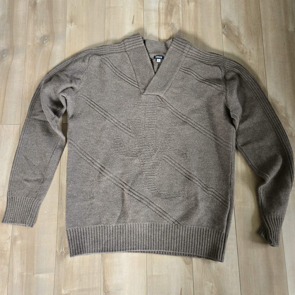 Vintage Versace Jeans Couture Merino Wool Sweater – Shawl V-Neck Knit Pullover